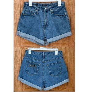 Wild Fable 8/29 Happy Denim Highest High Rise Mom Shorts Cuffed Embroidered